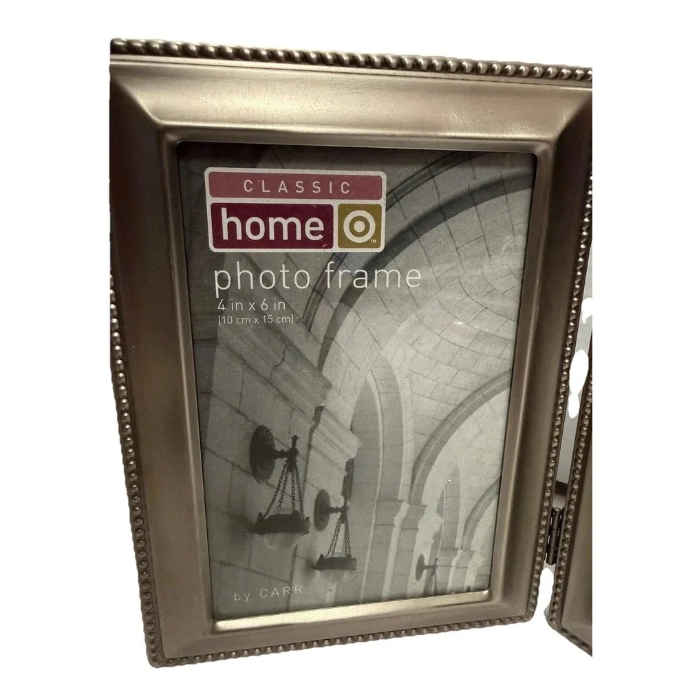 Classic‎ Home by Carr Champagne Silver Beaded 4x6 Double Hinged Picture Frame